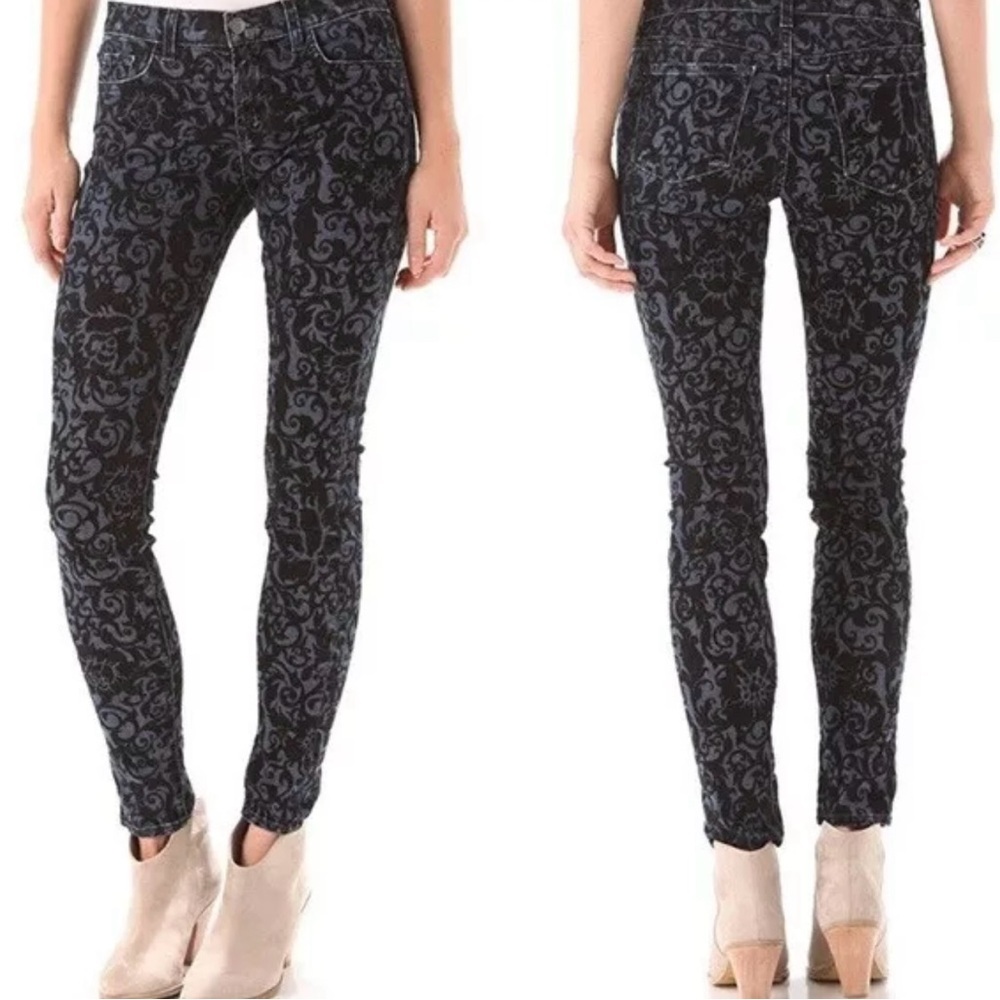 J Brand Super Skinny Olive Brocade Jeans